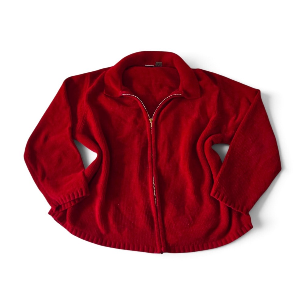 Chandler Hill Red Chenille Zip Up Sweater Jacket 2X Cozy